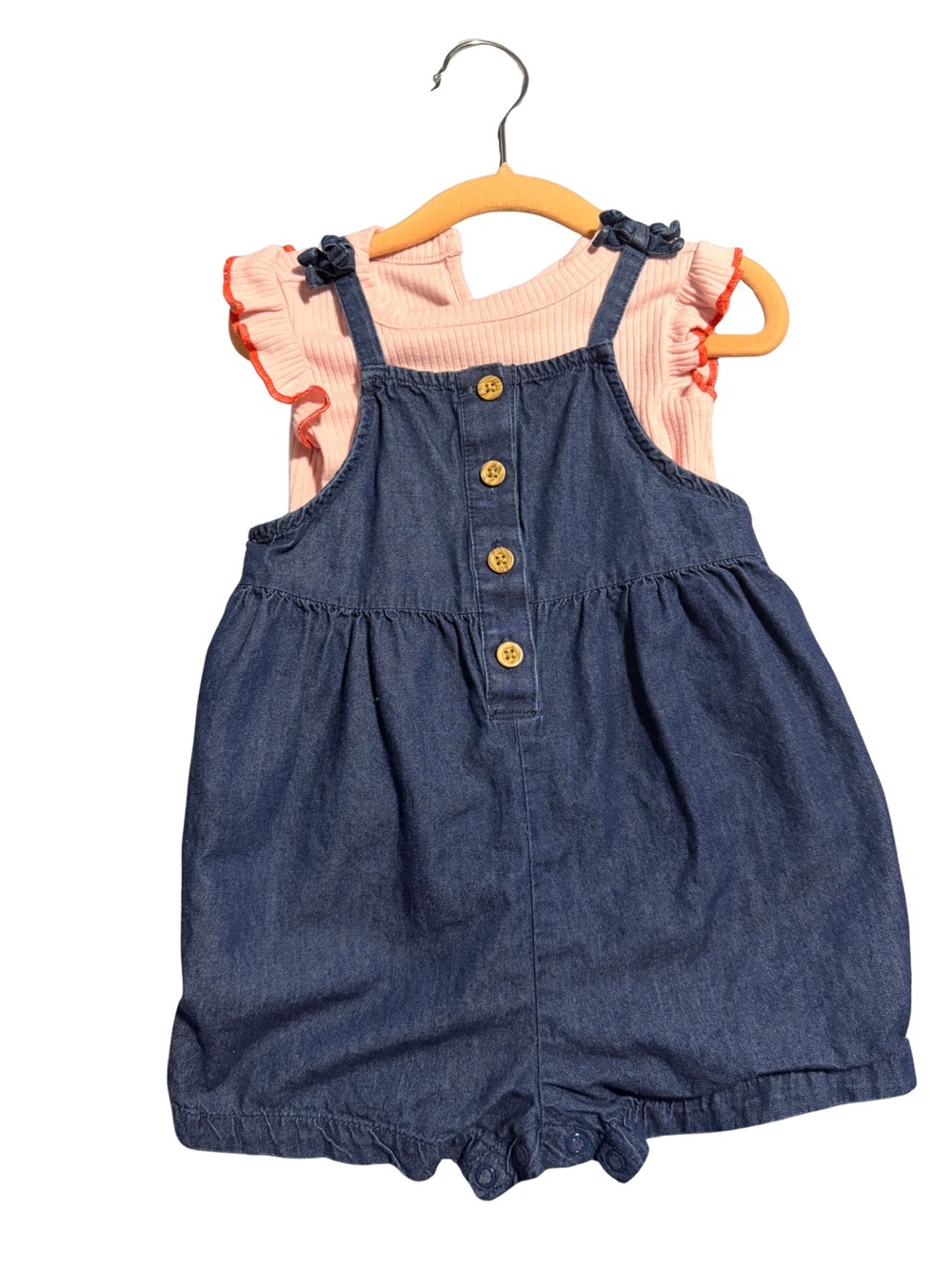 Carter's Pink Ruffled Top with Blue Denim Button Romper
